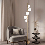 Торшер на золотом основании с 5-ю белыми шарообразными плафонами Bubble варинант исполнения - 4 | Loft Concept в Барнауле