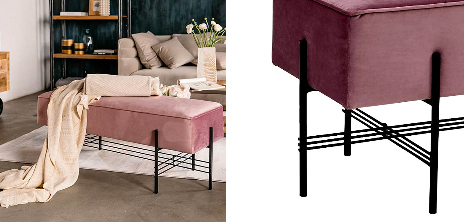 Банкетка розовая велюровая Sanjay Velour Banquet Pink Банкетка розовая велюровая Sanjay Velour Banquet Pink - Loft-Concept в Барнауле