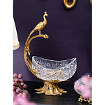 Чаша из прозрачного стекла на бронзовой подставке в виде павлина с рельефным хвостом Eden Garden варинант исполнения - 2 | Loft Concept в Барнауле