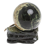 Шар с декором в виде бронзовой ящерицы на подставке из натурального камня Змеевик Natural Stone Spheres 10 см варинант исполнения - 2 | Loft Concept в Барнауле