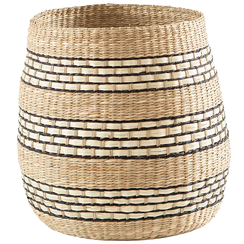 Круглая корзина из плетеного тростника Marjani Wicker Basket Бежевый Черный в Барнауле | Loft Concept 
