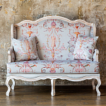 Двухместный диван из массива бука серый с растительным орнаментом Raffael Blue Grey Sofa варинант исполнения - 10 | Loft Concept в Барнауле