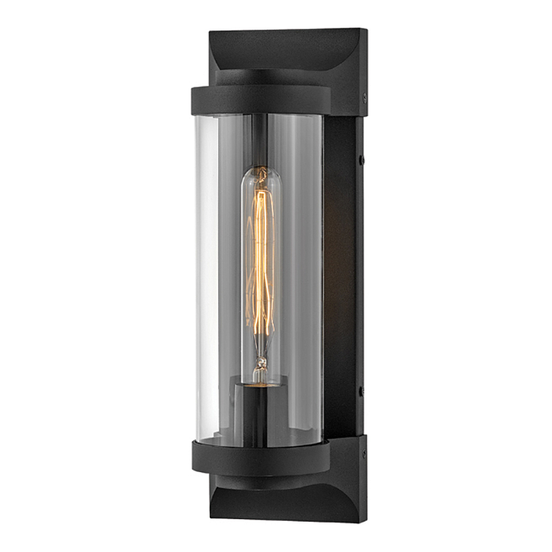 Настенный фонарь в индустриальном стиле с вытянутым цилиндрическим плафоном из прозрачного стекла и черным корпусом Hinkley Черный Прозрачное Стекло в Барнауле | Loft Concept 