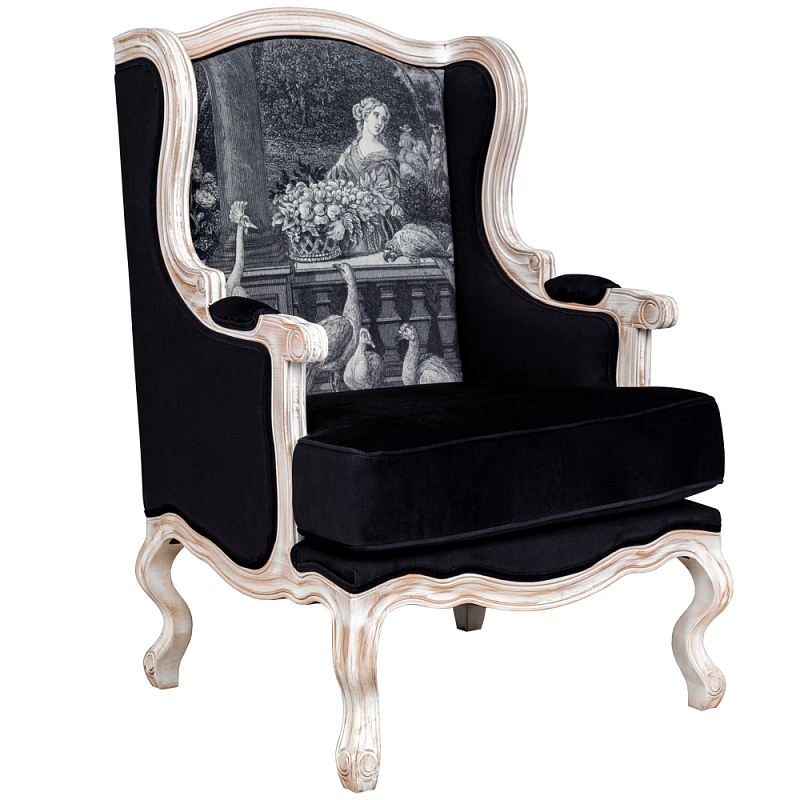 Кресло Vincennes Armchair Черно-белый Белый винтажная патина Кресло Vincennes Armchair Черно-белый Белый винтажная патина в Барнауле | Loft Concept