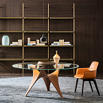 Дизайнерский круглый обеденный стол стеклянный с фигурным подстольем из цемента ARC Dining Table варинант исполнения - 5 | Loft Concept в Барнауле