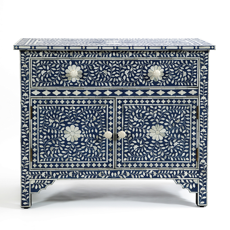 Комод инкрустация костью ORIENTAL Indian синий орнамент Синий в Барнауле | Loft Concept 