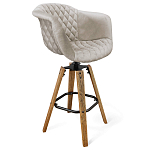 Барный стул со спинкой и мягкой обивкой с ромбами на 4-х деревянных ножках Бежевый Велюр Ava Charm варинант исполнения - 1 | Loft Concept в Барнауле
