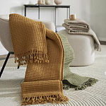 Плед из шерсти цвета охры с бахарамой Waffle Comfort варинант исполнения - 7 | Loft Concept в Барнауле