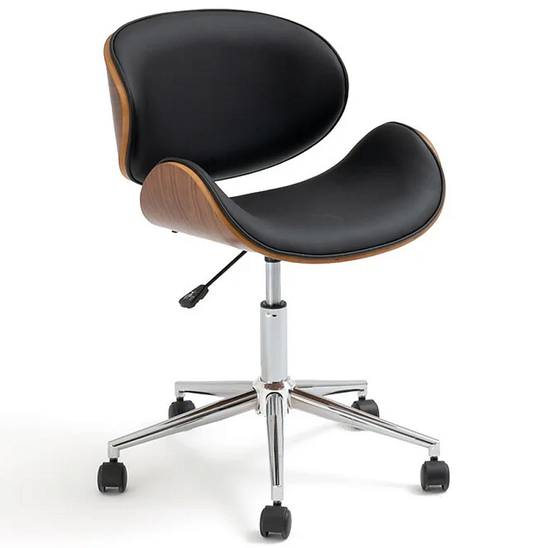 Вращающееся кресло на колёсах Morris Chair Коричневый Черный Хром Вращающееся кресло на колёсах Morris Chair Коричневый Черный Хром в Барнауле | Loft Concept