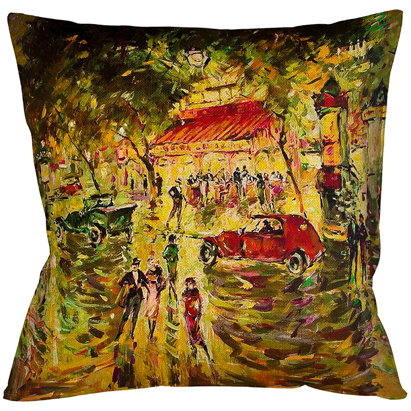 Подушка декоративная с цветным принтом Impressionism in Paris Мульти Бежевый в Барнауле | Loft Concept 