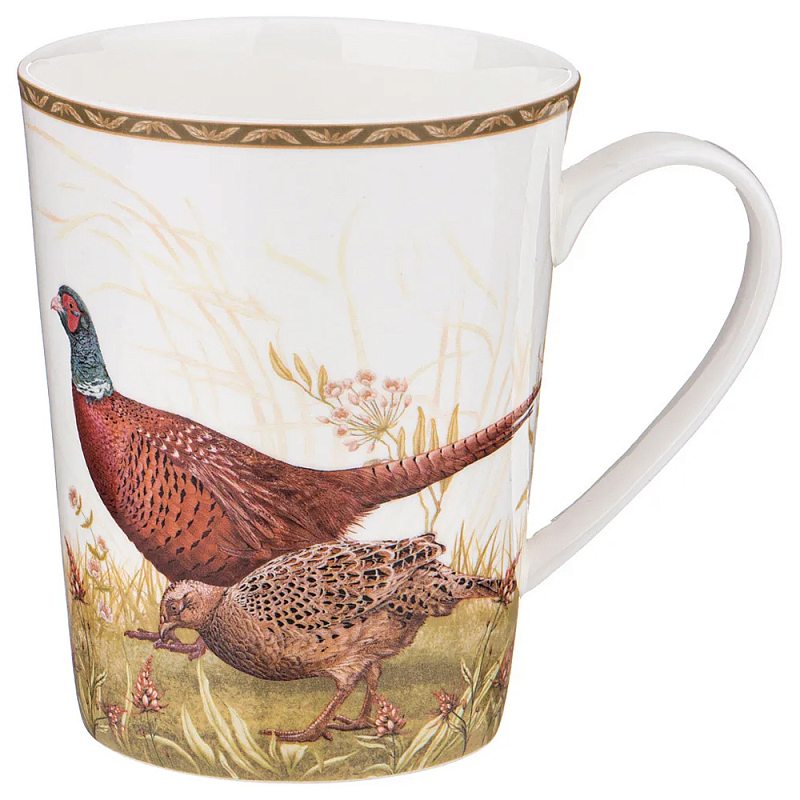 Кружка из фарфора с изображением фазанов 480 мл Hunting Porcelain Collection Белый Коричневый Мульти в Барнауле | Loft Concept 