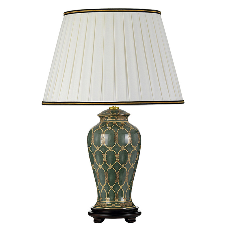 Настольная лампа с керамическим основанием с золотистым решетчатым узором и белым плиссированным абажуром Elstead Lighting Зеленый ivory ( слоновая кость ) Черный Золотой в Барнауле | Loft Concept 