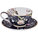 Чайный сервиз из фарфора темно-синий с рисунком цветов на 6 персон 14 предметов 300 мл Garden Whisper Porcelain Set  варинант исполнения - 1 | Loft Concept в Барнауле