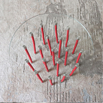 Дизайнерский журнальный стол с круглой прозрачной столешницей и основанием в виде красных металлических тросов Wires варинант исполнения - 4 | Loft Concept в Барнауле