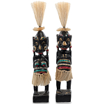 Комплект из 2-х деревянных статуэток Asmat Straw Headdress Statuettes Black Colorful Tattoo варинант исполнения - 1 | Loft Concept в Барнауле