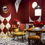 Обои ручная роспись в стиле Арт-деко Assemblage Original colourway on red silk dupion варинант исполнения - 1 | Loft Concept в Барнауле