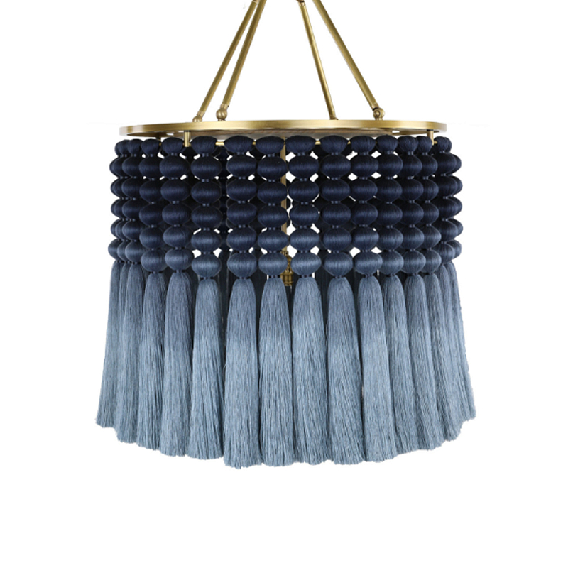 Люстра синяя плетеная с кисточками Boho Tassel Chandelier Синий Голубой Латунь Люстра синяя плетеная с кисточками Boho Tassel Chandelier Синий Голубой Латунь в Барнауле | Loft Concept