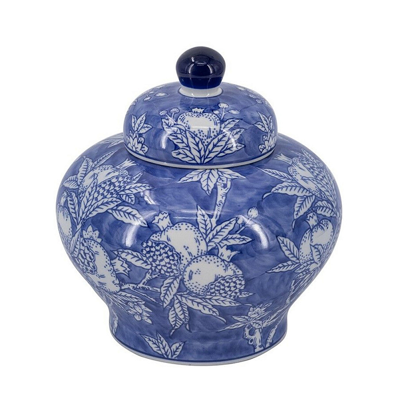 Ваза с крышкой в китайском стиле Гранатовое дерево Blooming Pomegranate Синий Белый в Барнауле | Loft Concept 