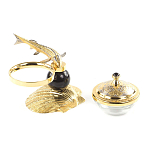 Икорница с декором "Стерлядка на ракушке" с гравировкой на подставке из натурального камня Обсидиан Decorative Cavair Dishes варинант исполнения - 3 | Loft Concept в Барнауле