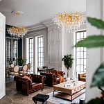 Люстра подвесная с прозрачными стеклянными подвесками в форме капель Диаметр 100 см Droplet Chandelier варинант исполнения - 11 | Loft Concept в Барнауле