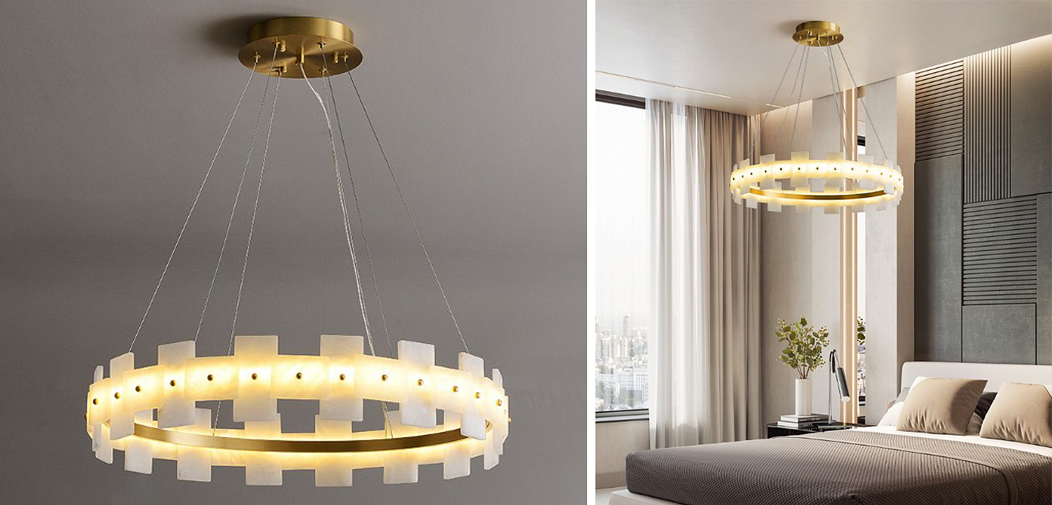 Дизайнерская светодиодная люстра с пластинами из натурального мрамора Marble Plates Chandelier Дизайнерская светодиодная люстра с пластинами из натурального мрамора Marble Plates Chandelier - Loft-Concept в Барнауле