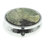 Таблетница карманная круглая с 3-мя отделениями с зеркалом и накладкой из натурального камня Апатит Желтый Silver Stone Pillboxes варинант исполнения - 3 | Loft Concept в Барнауле