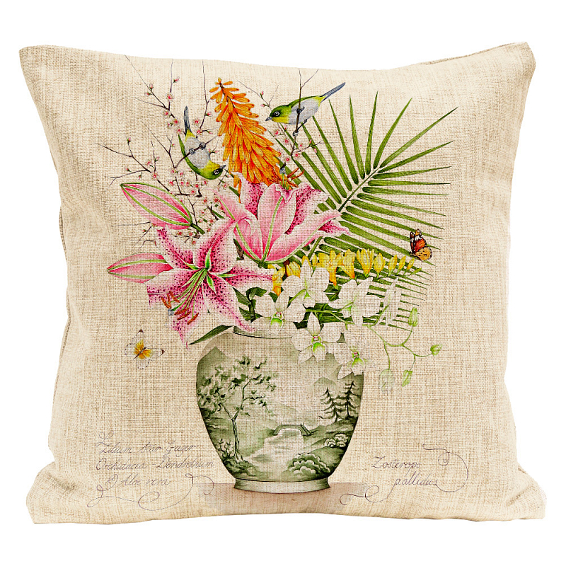 Декоративная подушка Bouquet with Lilies Pillow Мульти Бежевый Декоративная подушка Bouquet with Lilies Pillow Мульти Бежевый в Барнауле | Loft Concept