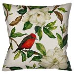 Декоративная подушка бежевая с изображением птиц и цветов Blooming Birds варинант исполнения - 1 | Loft Concept в Барнауле