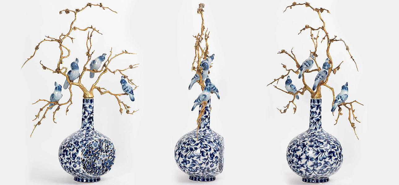 Ваза фарфоровая с орнаментом с фигурками птиц Porcelain Bird Ваза фарфоровая с орнаментом с фигурками птиц Porcelain Bird - Loft-Concept в Барнауле