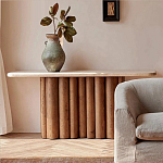 Консоль с овальной столешницей и фактурным деревянным основанием Enzo варинант исполнения - 5 | Loft Concept в Барнауле