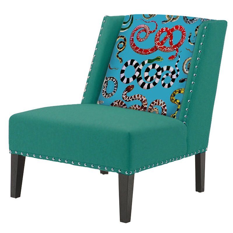 FUN Armchair Snakes Turquoise Дизайнерское кресло с цветным принтом Бирюзовый в Барнауле | Loft Concept 