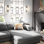 Бра цвета хром с круглой рамой и цилиндрическим прозрачным стеклянным плафоном на прямоугольном основании Feiss варинант исполнения - 3 | Loft Concept в Барнауле