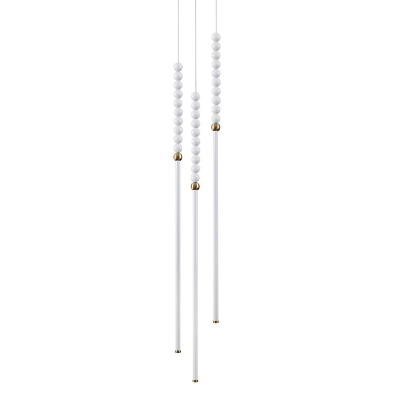 Подвесной светильник с 3-мя вертикальными плафонами и белыми шариками PEARLS Suspension Бронза Белый в Барнауле | Loft Concept 