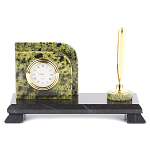 Настольный письменный набор из змеевика с визитницей с часами и ручкой Successful Leader варинант исполнения - 1 | Loft Concept в Барнауле