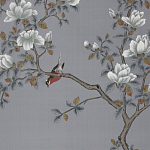 Обои ручная роспись Japanese Garden Original colourway on Gun Metal dyed silk варинант исполнения - 2 | Loft Concept в Барнауле