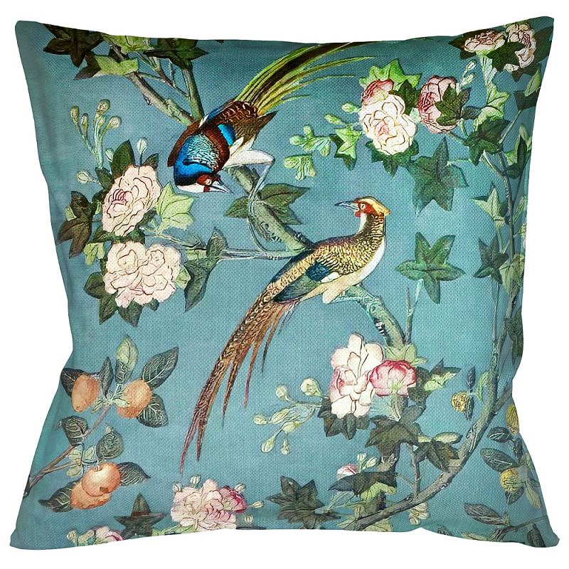 Подушка декоративная с изображением птицы в саду Chinoiserie Birds in the Garden Cushion Бирюзовый Мульти Подушка декоративная с изображением птицы в саду Chinoiserie Birds in the Garden Cushion Бирюзовый Мульти в Барнауле | Loft Concept