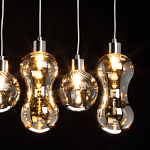 Люстра с 3-мя плафонами волнообразной формы цвета янтарь и 2-мя прозрачными шарообразными плафонами Lucid Rain  варинант исполнения - 5 | Loft Concept в Барнауле