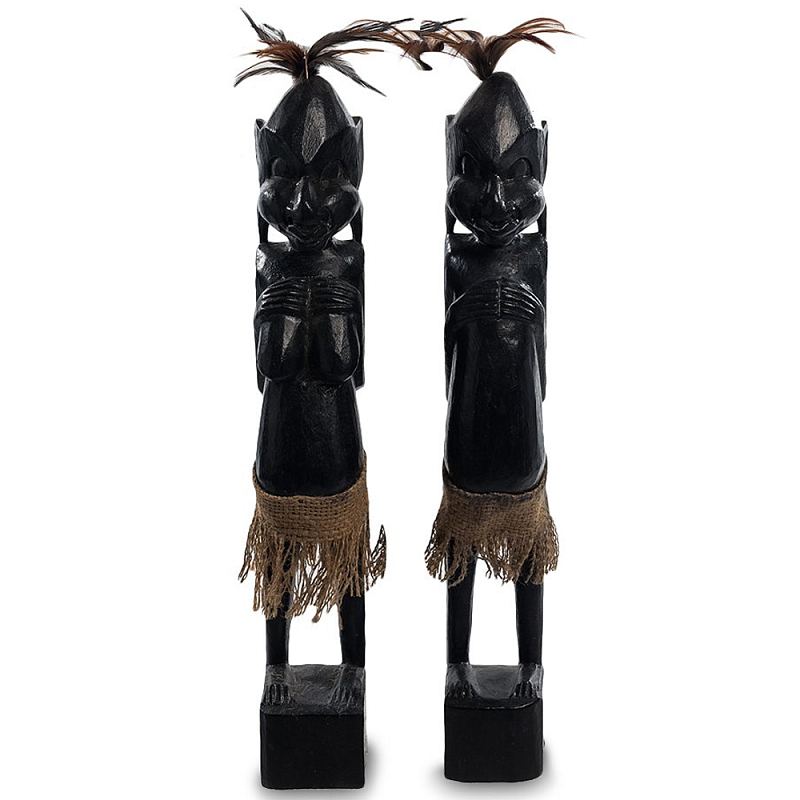 Комплект из 2-х деревянных статуэток Asmat Wooden Statuettes Black Черный Коричневый в Барнауле | Loft Concept 