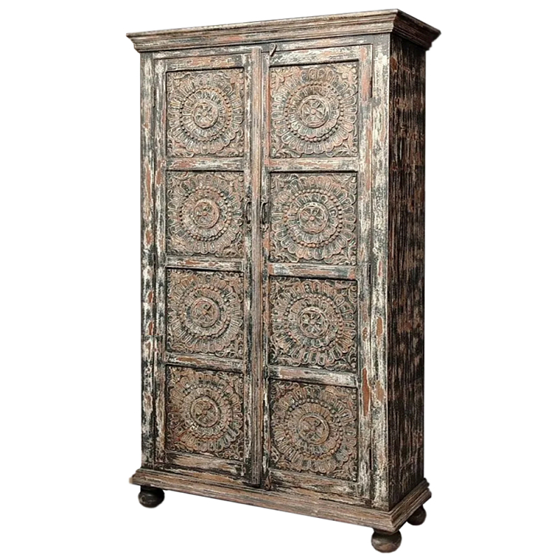 Индийский шкаф с орнаментом резьба из дерева Indian Antique Furniture Серый Индийский шкаф с орнаментом резьба из дерева Indian Antique Furniture Серый в Барнауле | Loft Concept