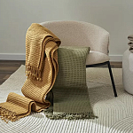 Плед из шерсти зеленого цвета с бахромой Waffle Comfort варинант исполнения - 5 | Loft Concept в Барнауле