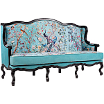 Трехместный диван из натурального бука бирюзовый с изображением птиц и цветов Turquoise Chinoiserie Garden Sofa варинант исполнения - 2 | Loft Concept в Барнауле