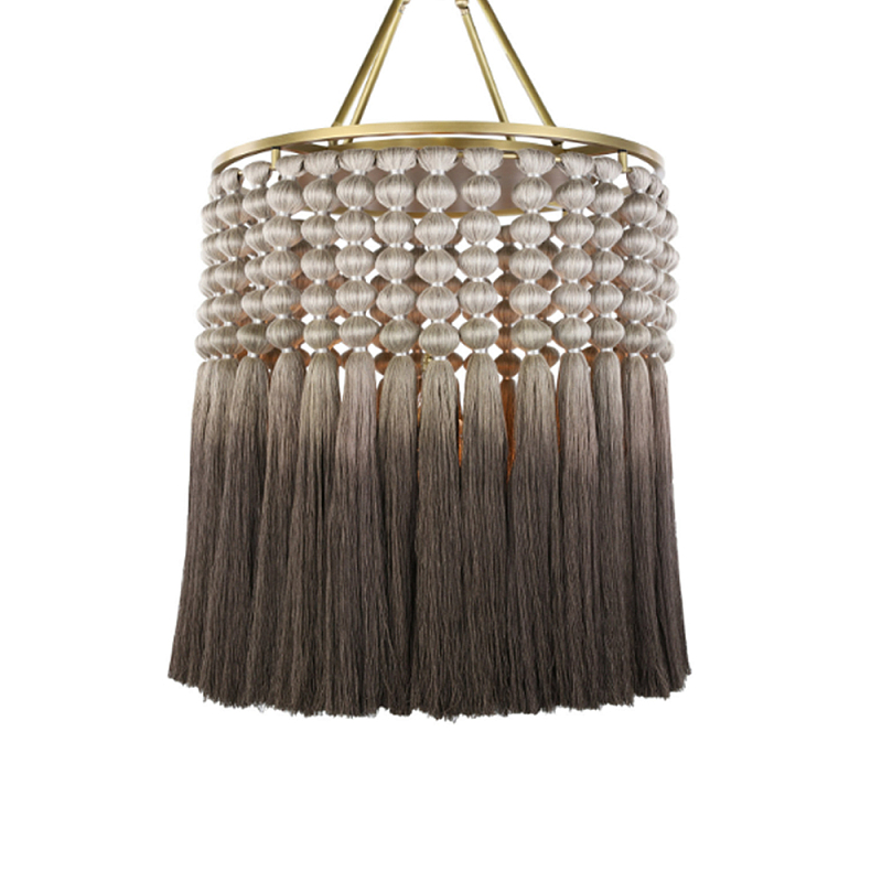 Люстра плетеная с кисточками на золотистом каркасе Boho Tassel Chandelier Коричневый Латунь в Барнауле | Loft Concept 
