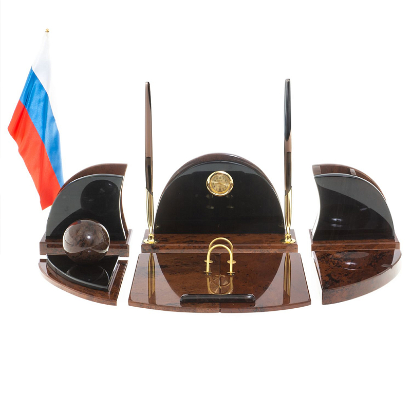 Настольный письменный набор с часами из природного камня обсидиана Oval Office Коричневый Бронза Настольный письменный набор с часами из природного камня обсидиана Oval Office Коричневый Бронза в Барнауле | Loft Concept