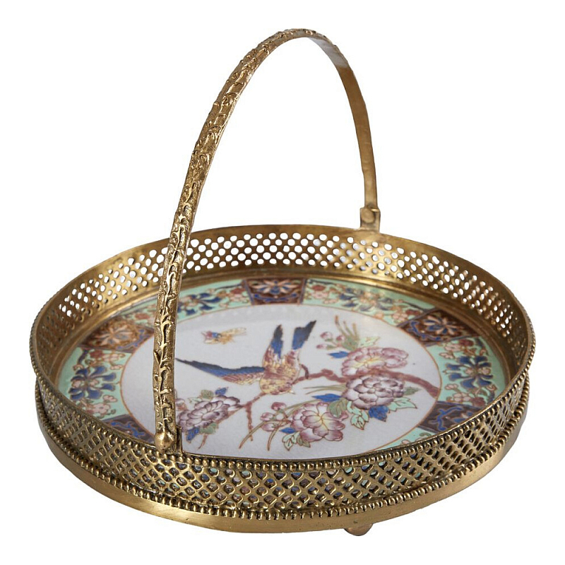 Блюдо фарфоровое с бронзовой ручкой Paradise Dish with Handle Бронза Мульти в Барнауле | Loft Concept 