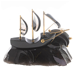 Часы настольные в виде парусника из натурального камня Обсидиан Sailboat Stone Clock варинант исполнения - 6 | Loft Concept в Барнауле