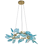 Люстра светодиодная золотистом каркасе с синими стеклянными листьями Blue Light Wreath варинант исполнения - 1 | Loft Concept в Барнауле