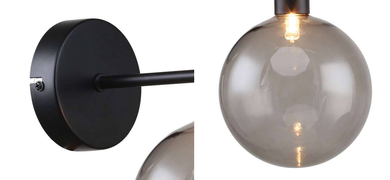 Бра с выдувным плафоном серого цвета Carmella Globe Black Бра с выдувным плафоном серого цвета Carmella Globe Black - Loft-Concept в Барнауле