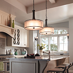 Люстра подвесная с двойным круглым плафоном из органзы и матового стекла Kichler варинант исполнения - 6 | Loft Concept в Барнауле