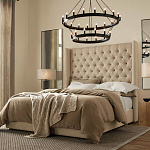 Кровать двуспальная бежевая с основанием из массива дерева с мягким изголовьем Flax Beds варинант исполнения - 3 | Loft Concept в Барнауле