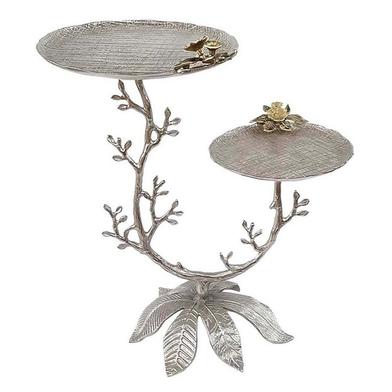 Столик с двумя круглыми столешницами на соновании виде изогнутых ветвей Forest Fairy Tale Серебряный в Барнауле | Loft Concept 